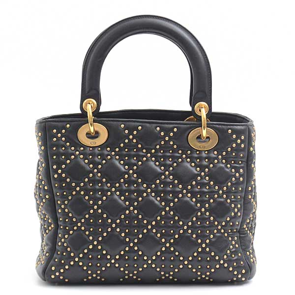 Dior Lady Dior 2WAY Bag Gold Studs Black