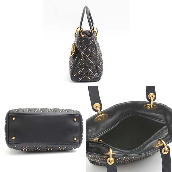 Dior Lady Dior 2WAY Bag Gold Studs Black