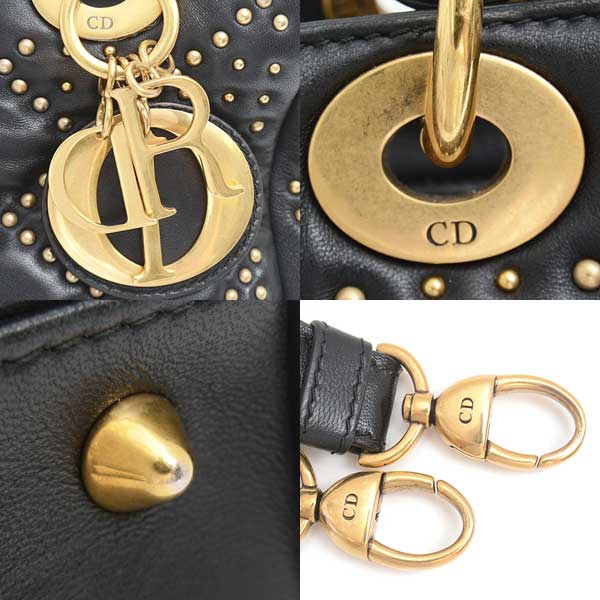 Dior Lady Dior 2WAY Bag Gold Studs Black