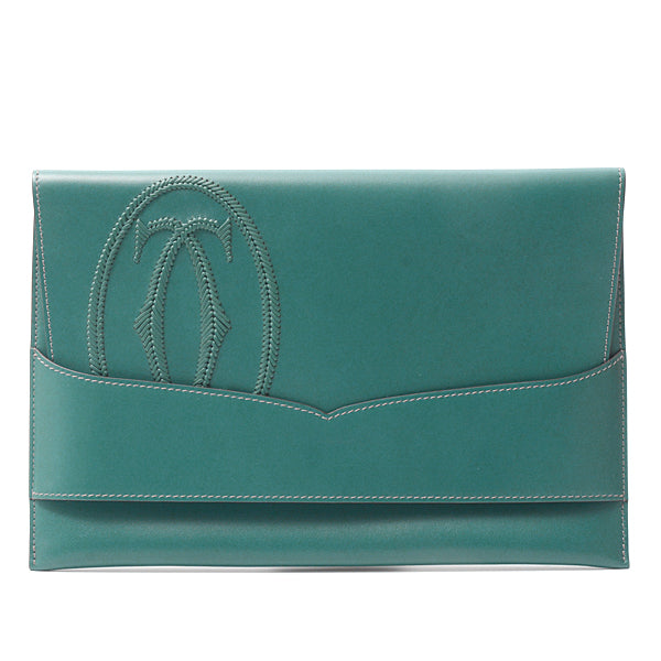 Cartier Leather Clutch Bag Green in Great Condition