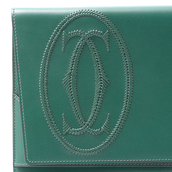 Cartier Leather Clutch Bag Green in Great Condition