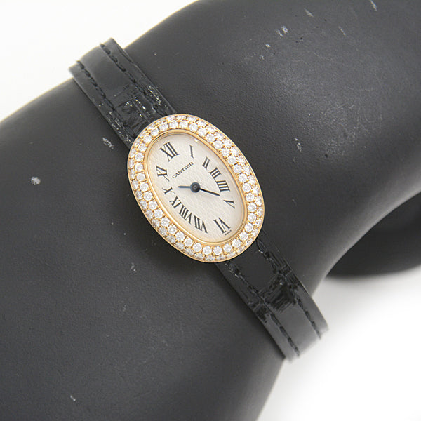 Cartier 750YG Mini Baignoire Diamond Bezel Quartz Watch in Great Condition