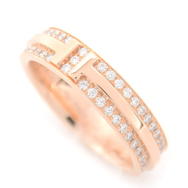 Tiffany & Co Diamond T Narrow Full Pave Ring 9 Pink Gold