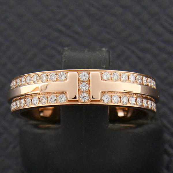 Tiffany & Co Diamond T Narrow Full Pave Ring 9 Pink Gold