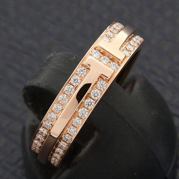 Tiffany & Co Diamond T Narrow Full Pave Ring 9 Pink Gold