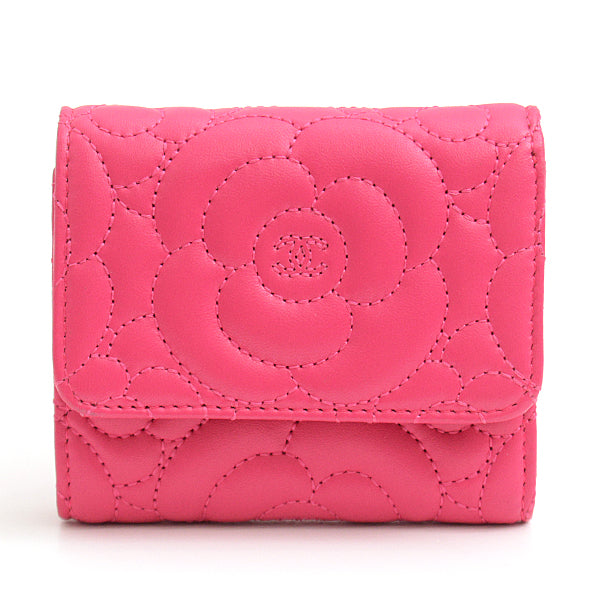 Chanel Camellia Lambskin Trifold Compact Wallet Pink