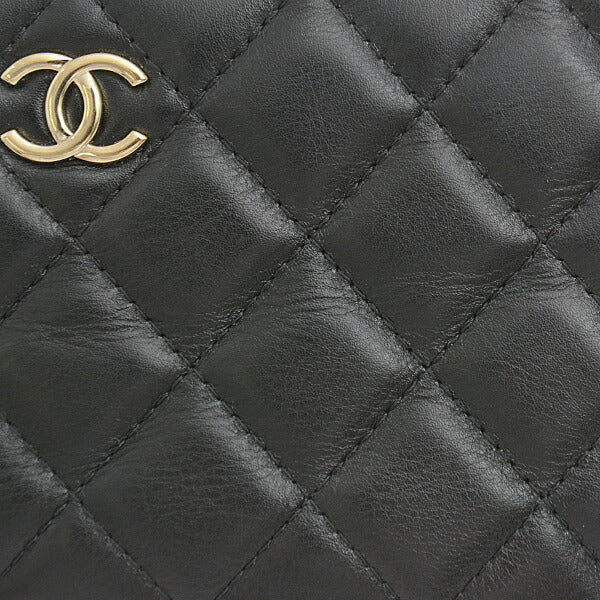 Chanel Matelasse Pearl Chain Wallet Shoulder Bag Black in Great Condition