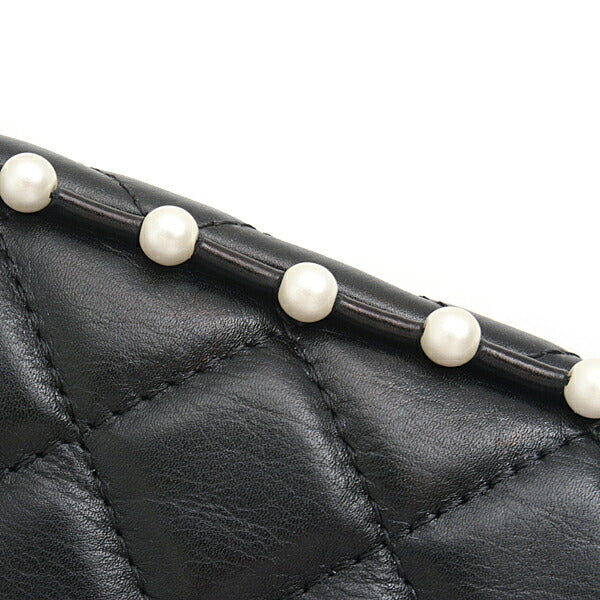 Chanel Matelasse Pearl Chain Wallet Shoulder Bag Black in Great Condition