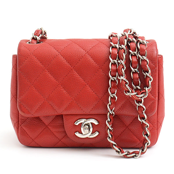 Chanel Red Caviar Skin Mini Matelasse Chain Bag