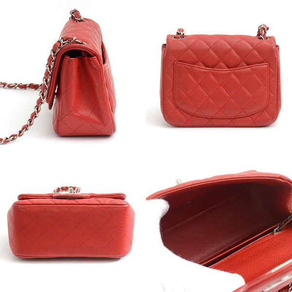 Chanel Red Caviar Skin Mini Matelasse Chain Bag