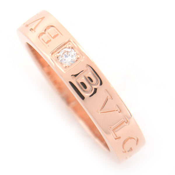 Bvlgari Pink Gold Diamond Double Logo Ring in Great Condition