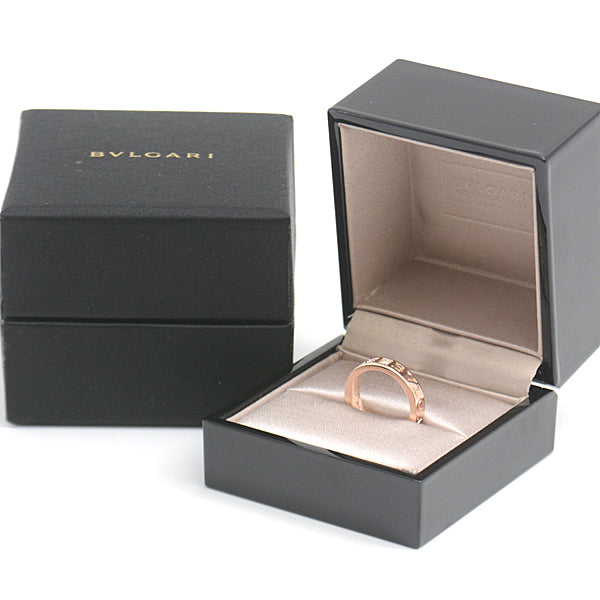 Bvlgari Pink Gold Diamond Double Logo Ring in Great Condition