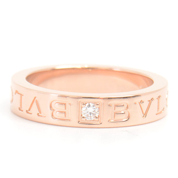 Bvlgari Pink Gold Diamond Double Logo Ring in Great Condition