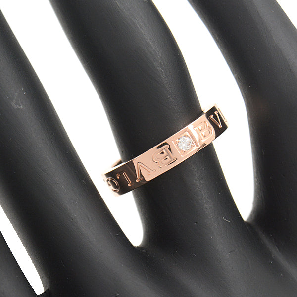 Bvlgari Pink Gold Diamond Double Logo Ring in Great Condition