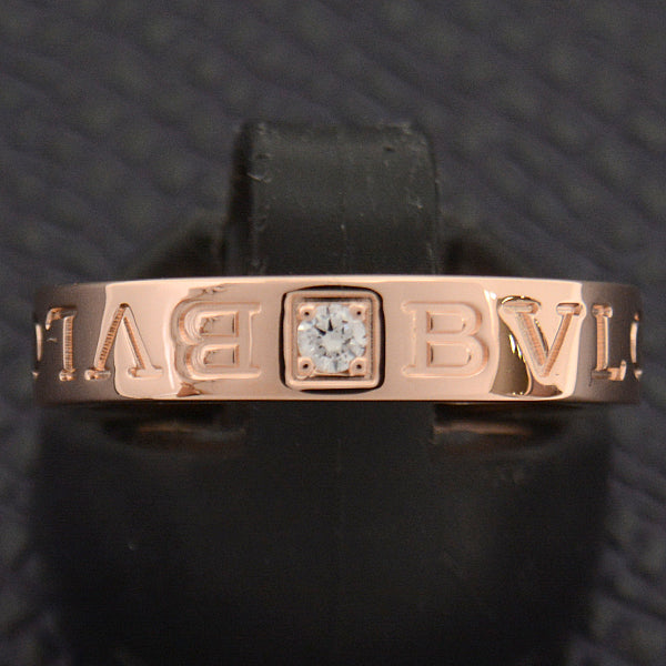 Bvlgari Pink Gold Diamond Double Logo Ring in Great Condition