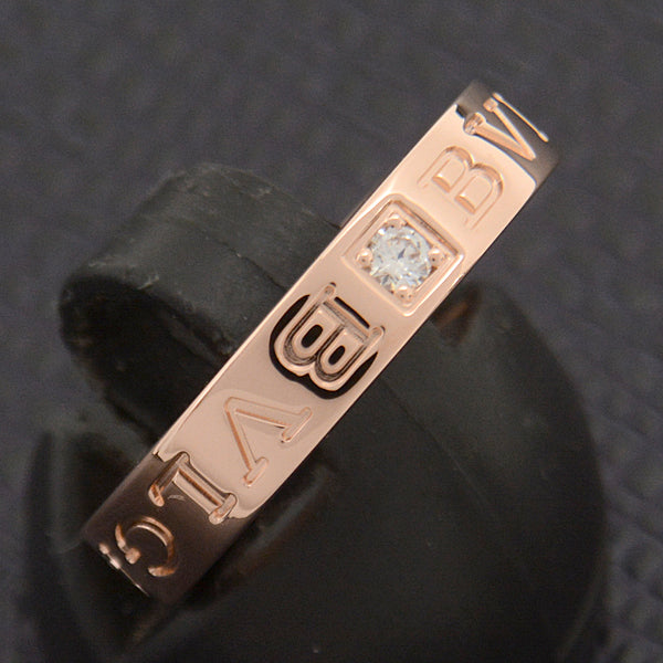 Bvlgari Pink Gold Diamond Double Logo Ring in Great Condition