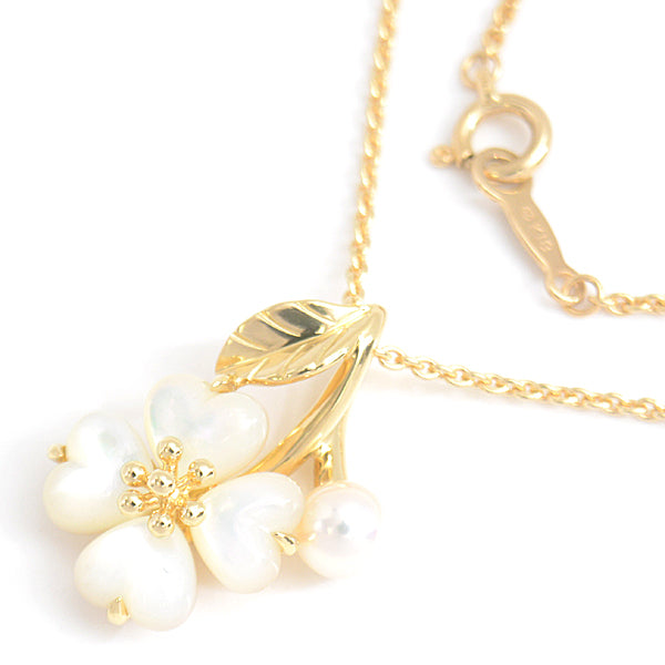 MIKIMOTO Flower Motif Pearl Shell Necklace K18 YG