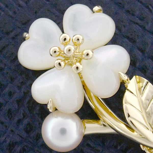 MIKIMOTO Flower Motif Pearl Shell Necklace K18 YG in Great Condition