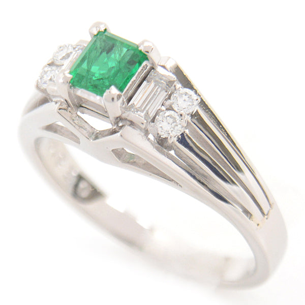 Mikimoto Emerald Diamond Ring PT900 Platinum 7.5 in Great Condition