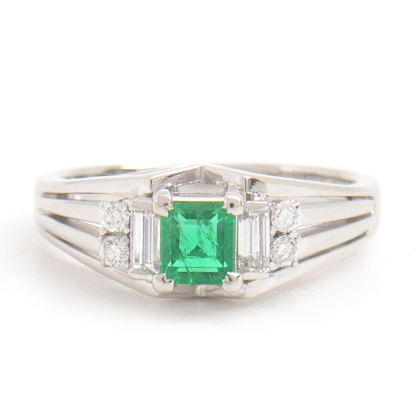 Mikimoto Emerald Diamond Ring PT900 Platinum 7.5 in Great Condition