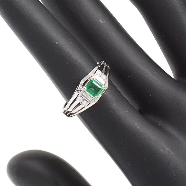 Mikimoto Emerald Diamond Ring PT900 Platinum 7.5 in Great Condition