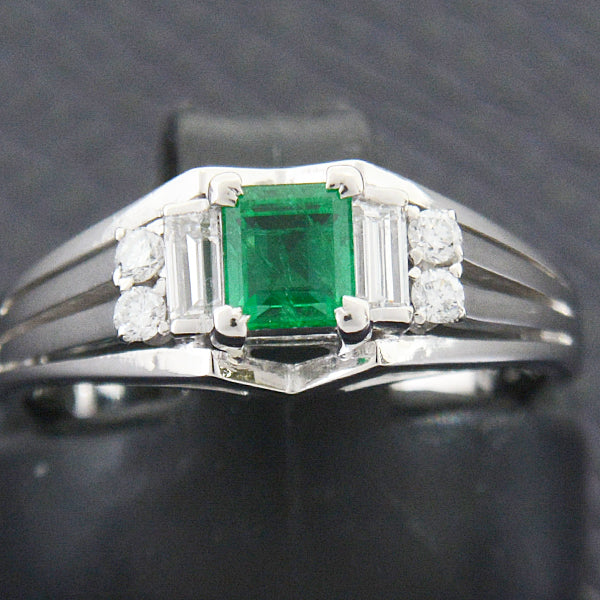 Mikimoto Emerald Diamond Ring PT900 Platinum 7.5 in Great Condition