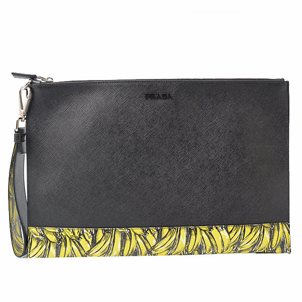 Prada Men's Saffiano Leather Clutch Bag Banana Pattern in Great Condition