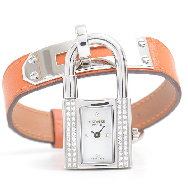 Hermes Kelly Watch Diamond Bezel Quartz White Shell Dial