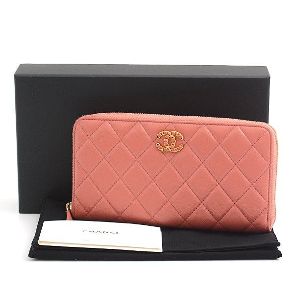 Chanel Matelasse CHANEL19 Lambskin Long Wallet Pink Brown