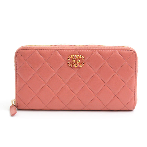 Chanel Matelasse CHANEL19 Lambskin Long Wallet Pink Brown