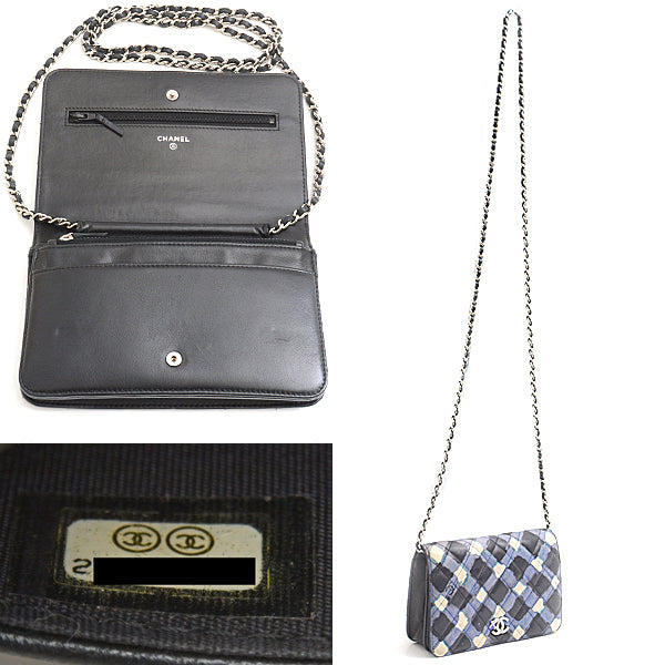 Chanel Airline Chain Shoulder Bag Blue Black White