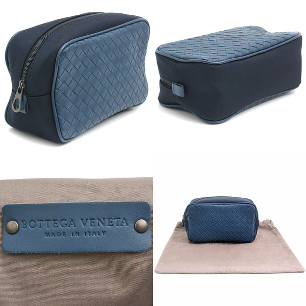 Bottega Veneta Intrecciato Lambskin Nylon Pouch Navy