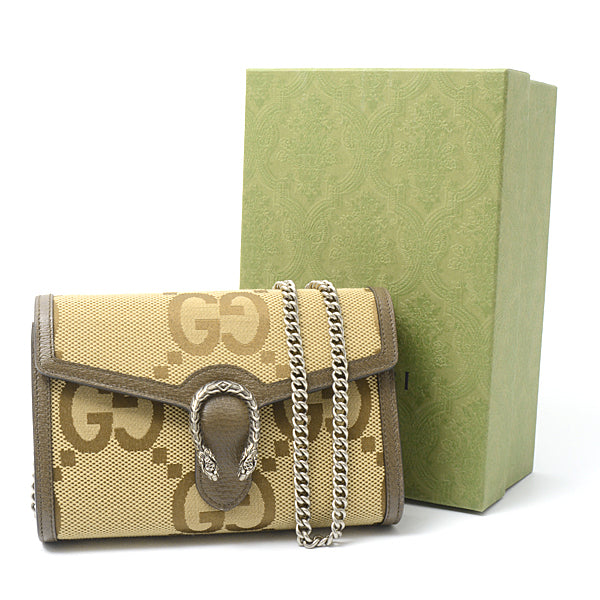 Gucci Canvas Jumbo GG Dionysus Chain Wallet Khaki