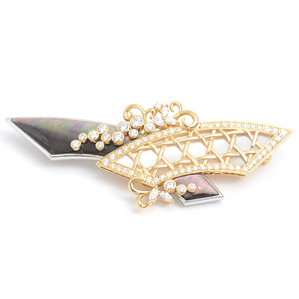 MIKIMOTO Diamond Shell Design Brooch K18YG×WG Gold in Great Condition