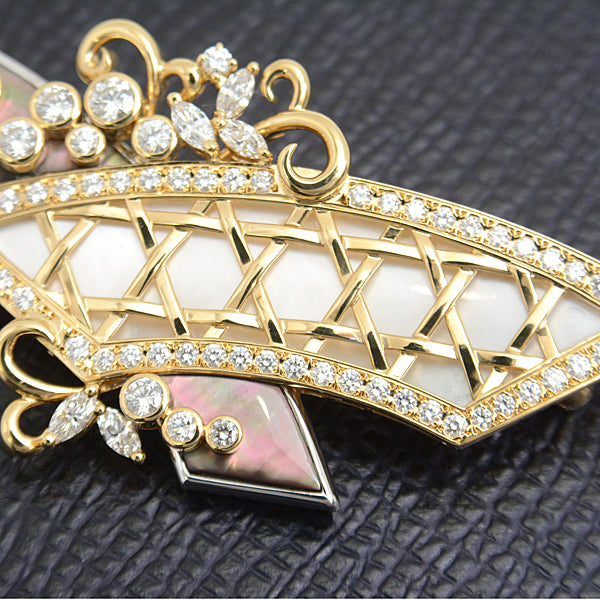 MIKIMOTO Diamond Shell Design Brooch K18YG×WG Gold in Great Condition