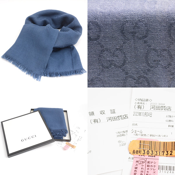 Gucci GG Embroidered Scarf Blue