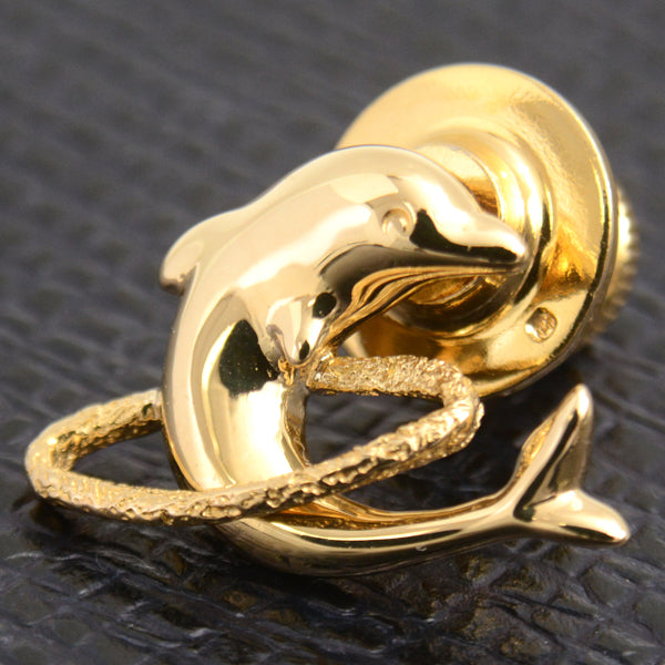 MIKIMOTO K18 Yellow Gold Dolphin Brooch