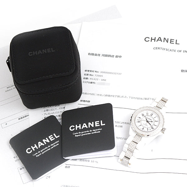 Chanel J12 Ceramic Automatic Watch with Diamond Bezel & Bracelet, White Dial, H1422 in Great Condition