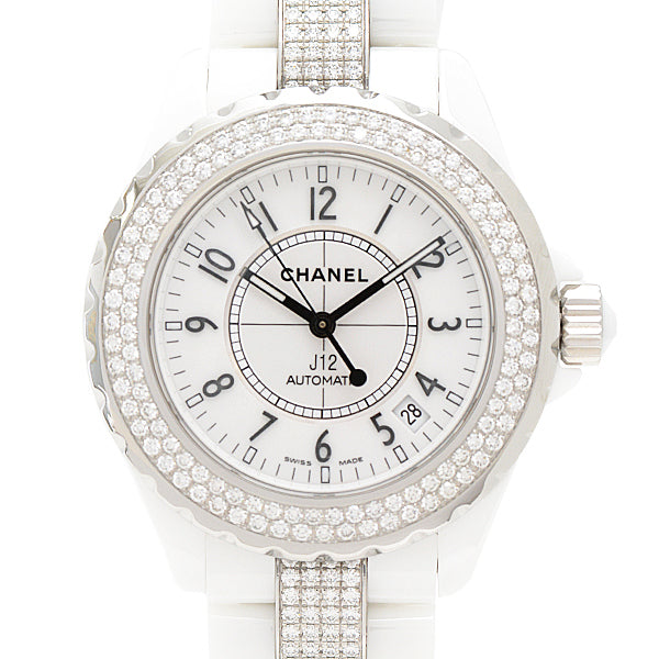 Chanel J12 Ceramic Automatic Watch with Diamond Bezel & Bracelet, White Dial, H1422