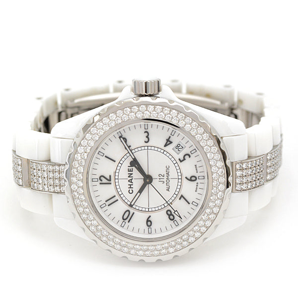 Chanel J12 Ceramic Automatic Watch with Diamond Bezel & Bracelet, White Dial, H1422 in Great Condition