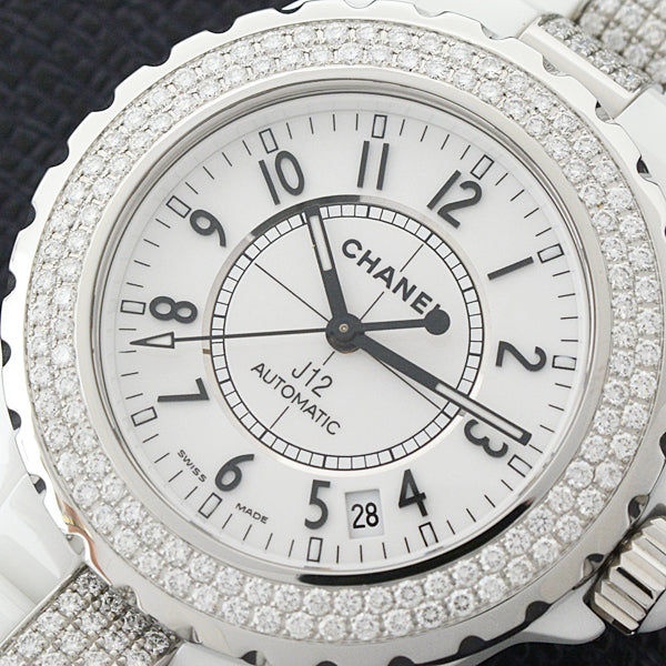 Chanel J12 Ceramic Automatic Watch with Diamond Bezel & Bracelet, White Dial, H1422 in Great Condition