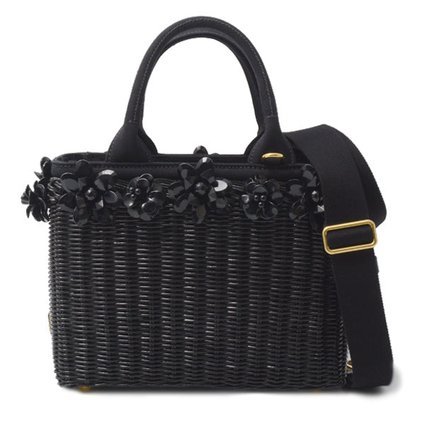 Prada Women's Flower Straw Handbag Black