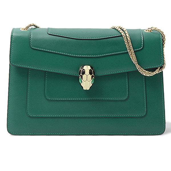 Bvlgari Serpenti Forever Leather Chain Shoulder Bag Green in Great Condition