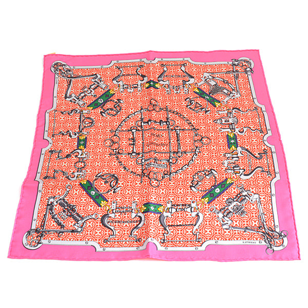 Hermes Silk Scarf Carre 40 MORS et Gourmettes Pink in Great Condition