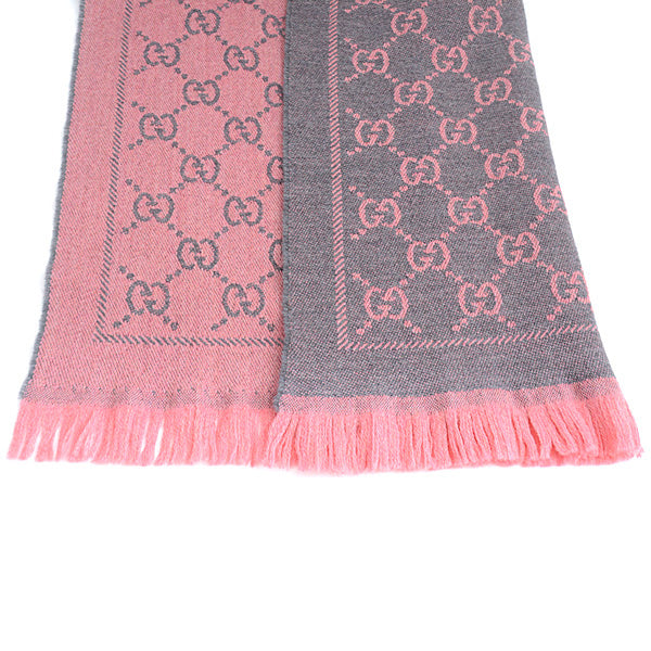 Gucci Wool GG Pattern Scarf Stole Pink Gray in Great Condition