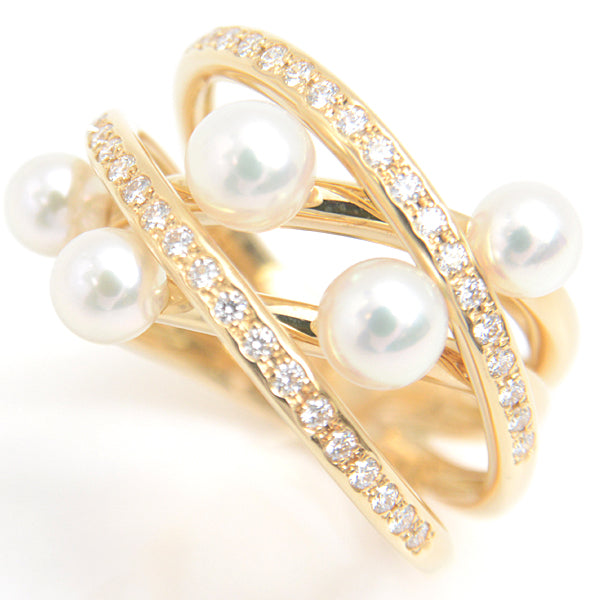 Mikimoto K18 Gold Baby Pearl Diamond Ring in Great Condition