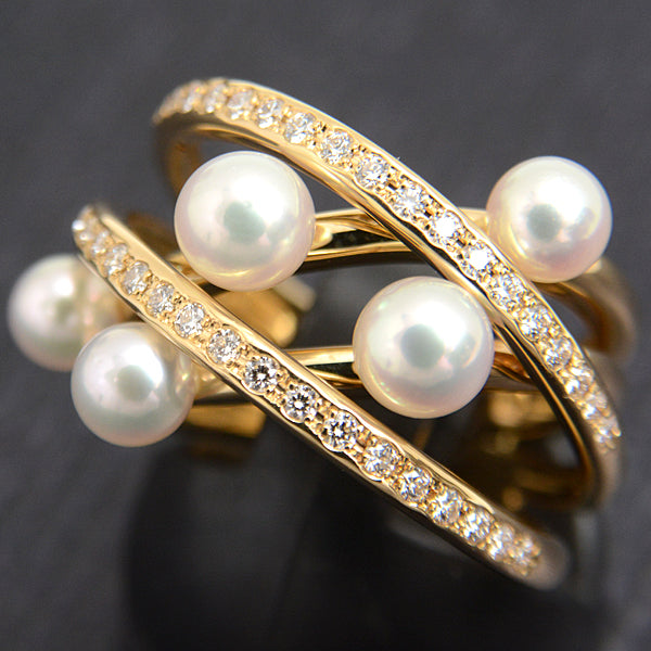 Mikimoto K18 Gold Baby Pearl Diamond Ring in Great Condition