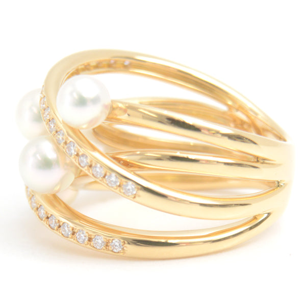 Mikimoto K18 Gold Baby Pearl Diamond Ring in Great Condition