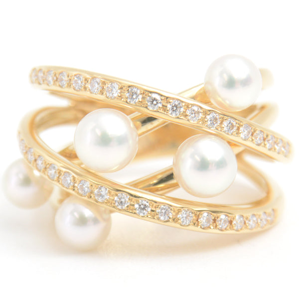 Mikimoto K18 Gold Baby Pearl Diamond Ring in Great Condition