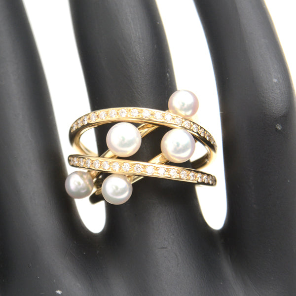 Mikimoto K18 Gold Baby Pearl Diamond Ring in Great Condition